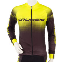 Cyklistický dres s dlhým rukávom Crussis čierna-fluo žltá - 3XL