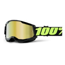 Motokrosové okuliare 100% Strata 2 Mirror Upsol čierno-fluo žltá, zrkadlové zlaté plexi
